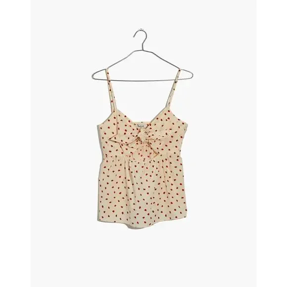 Madewell Strawberry Tie Front Cami Keyhole Top  Cotton Summer Sz 2 Cottagecore - Picture 10 of 12
